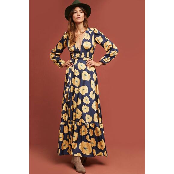 Anthropologie Bouquet Wrap Dress - S - Yellow